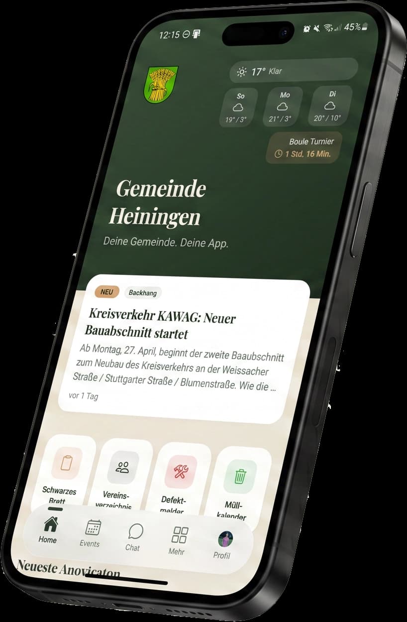 Mein Heiningen App auf dem Smartphone